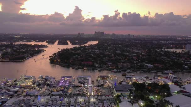 Fort Lauderdale Boot Show Uit Trekken Onthullen Luchtfoto Met Drone — Stockvideo