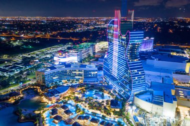 Aerial night drone photo Hollywood Seminole Hotel and Casino clipart