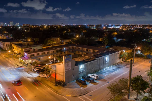 Aerial night footage Biscayne Inn Miami Fl — 图库照片