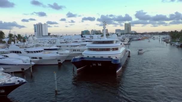 Letecký Záběr Fort Lauderdale Mezinárodní Výstava Lodí Výročí — Stock video
