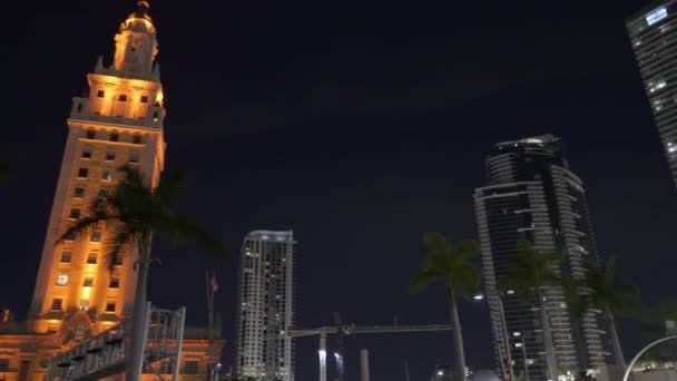 Ночная Съемка Майами Панорама Высотных Зданий Арена — стоковое видео
