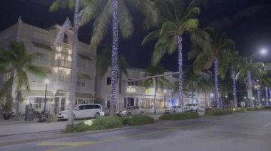 Miami Sahili, Washington Bulvarı gece görüntüleri 4K