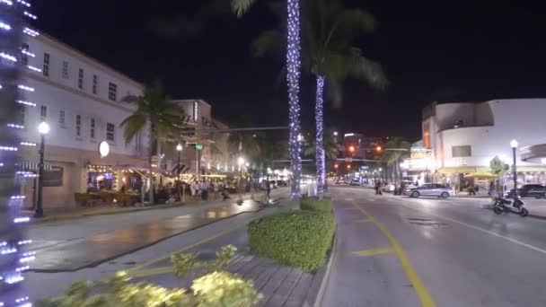 夜の映像 Espanola Way Miami Beach Flu Usa — ストック動画