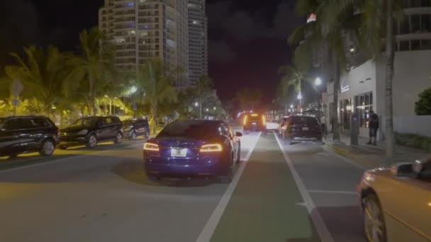 Tesla Model Driving Streets Miami Beach — Stock Video