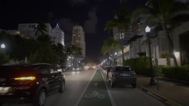 Night Driving Plates Miami Beach Ocean Drive South 5Th — Stock Video