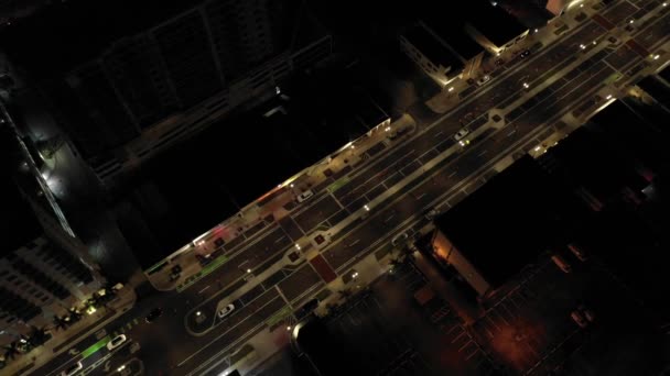 好莱坞大道新扩建的夜间空中无人驾驶飞机镜头 — 图库视频影像