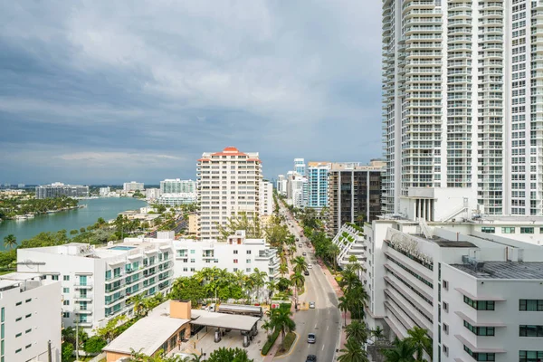 Aerial photo hotels and condominiums on Collins Avenue Miami Bea — Stock Photo, Image