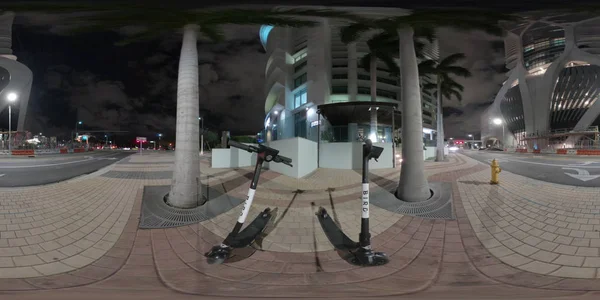 360 spherical night Miami photo Bird rental scooters — Stock Photo, Image