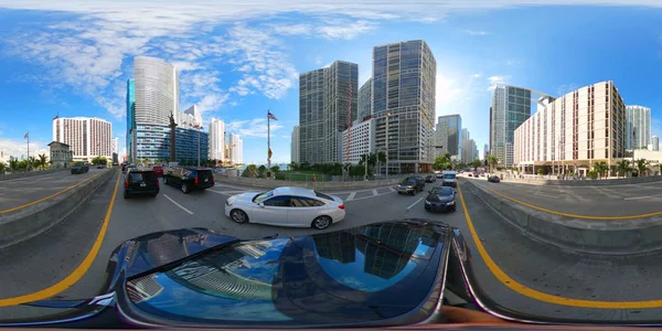 Driving on Brickell Bridge Miami FL 360 spherical photo — Stock Photo, Image