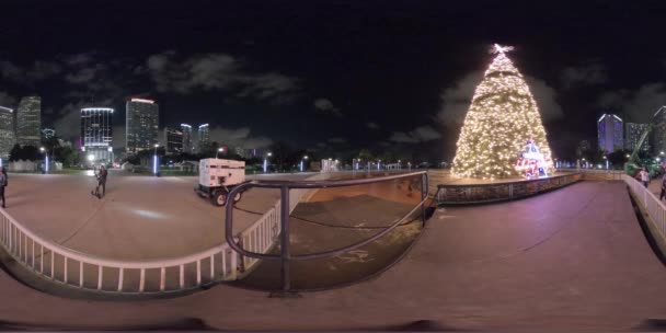 360 Statisk Video Downtown Miami Julgran Bayfront Park Tänd Natten — Stockvideo