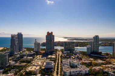 Güzel Miami Sahili 'nin havadan görünüşü Florida Usa