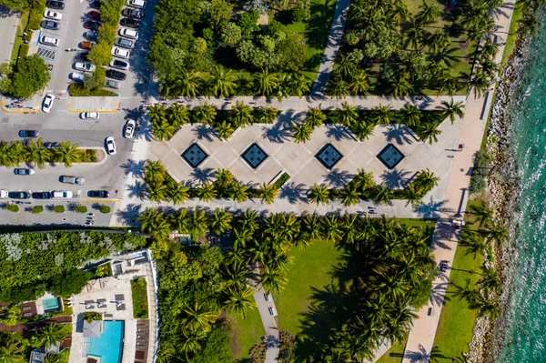 Aerial Overhead Shot Miami Beach South Pointe Park Colorful Landscape — Stock Photo, Image