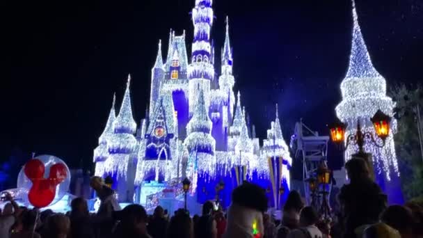 Vídeo Noturno Magic Kingdom Celebration Show Lights Dezembro 2019 — Vídeo de Stock