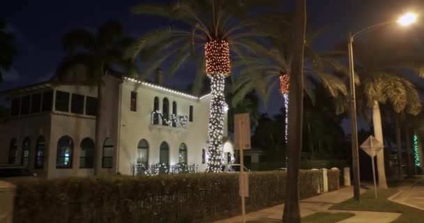 Casa Lujo Con Luces Navideñas Disparadas Por Noche — Vídeos de Stock