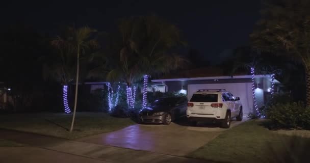 Casa Com Luzes Férias Iluminadas Noite — Vídeo de Stock