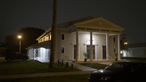 Ночная Съемка Грейс Румынская Баптистская Церковь Hollywood Usa — стоковое видео