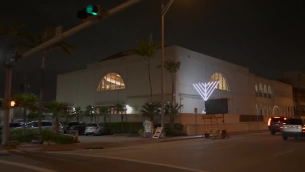 Night Video Van Shul Surfside Miami Beach Een Joodse Tempel — Stockvideo