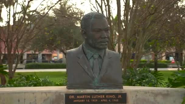 Bronzeskulptur Martin Luthor King Hollywood Florida Young Circle Park — Stockvideo