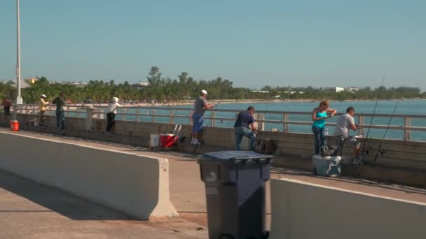 Persone Pesca Old Rickenbacker Causeway Miami Florida Stati Uniti America — Video Stock