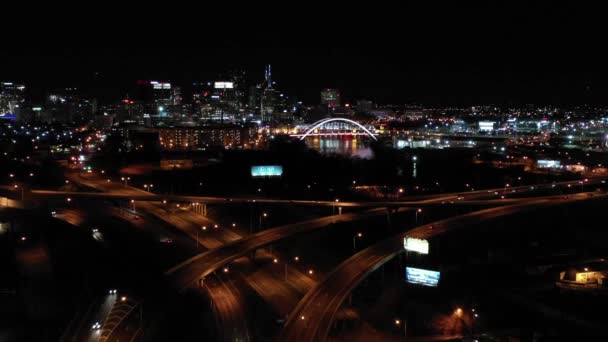 Noite Cidade Luzes Nashville Tennessee Rodovia Intercâmbio — Vídeo de Stock