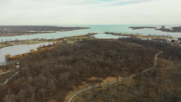 密西根州贝尔岛底特律河航空无人机镜头 — 图库视频影像