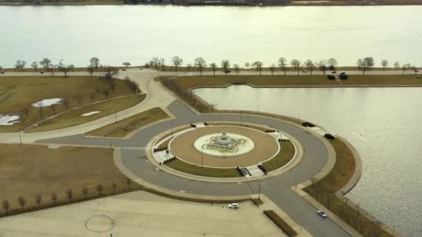 James Scott纪念喷泉底特律贝尔岛的无人驾驶飞机镜头 — 图库视频影像