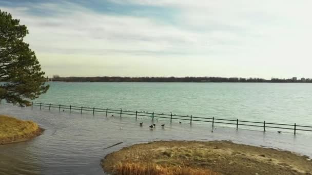 Inundación Del Río Parque Erma Henderson Detroit Michigan — Vídeos de Stock