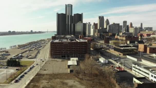 Detroit Şehir Merkezindeki Hava Görüntüsü Michigan Usa — Stok video