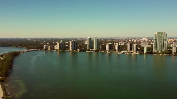 Aerial Panorama Brickell Miami Bay Front Scene — Stock Video