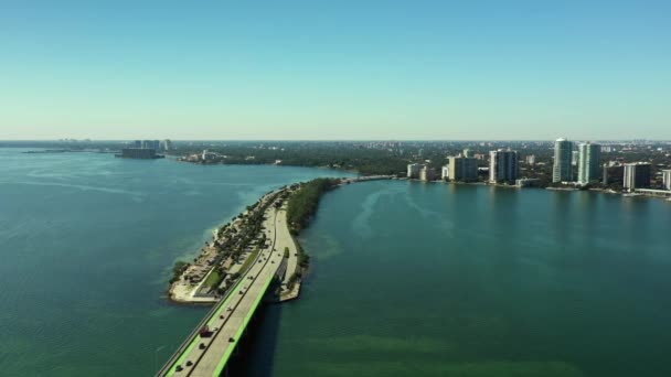 Aerial Flyover Rickenbacker Causeway Miami Florida — Stock Video