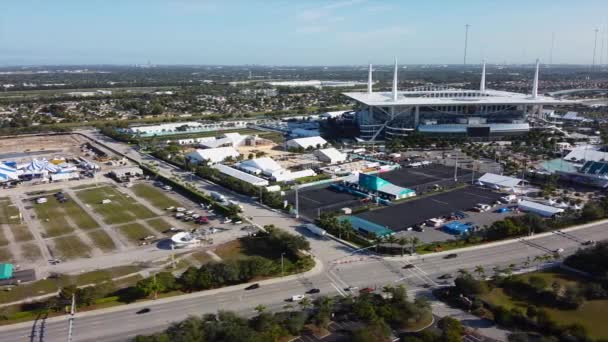 Estadio Aéreo Lateral Flyby Hard Rock Miami Pre Super Bowl — Vídeo de stock