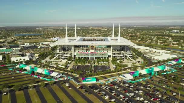 Aerial Approach Video Hard Rock Stadium Super Bowl Miami Liv — Stock Video