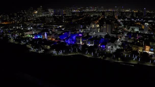 Revelação Aérea Voando Para Longe Miami Beach Noite — Vídeo de Stock