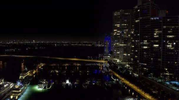 Night Miami Beach Marina Προκυμαία Σκηνή — Αρχείο Βίντεο