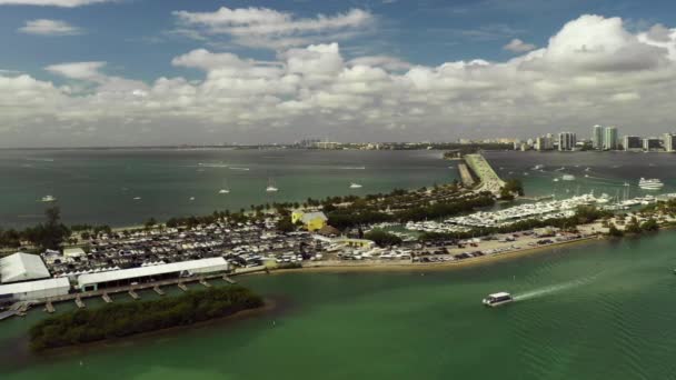 Aereo Drone Video Chiave Biscayne Miami Traffico Barca — Video Stock