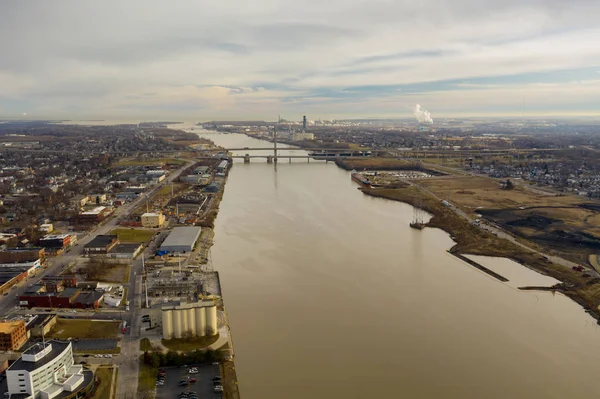 Drónfotózás Légi Toledo Ohio River — Stock Fotó