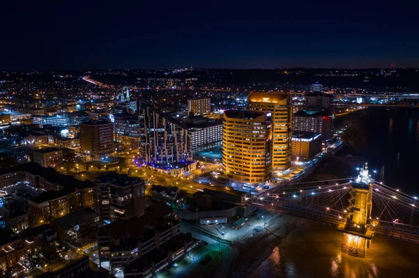 Noční Letecký Snímek Kovington Kentucky Řece Ohio — Stock fotografie