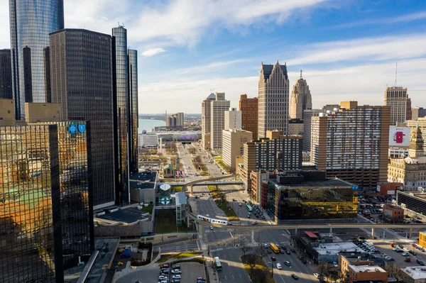 Luchtfoto Jefferson Avenue Downtown Detroit Michigan Usa — Stockfoto