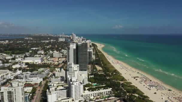 Wide Aerial Miami Beach Oceanfront Scene — Stock Video