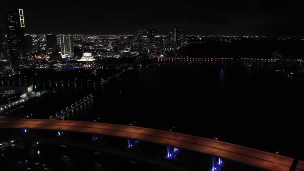 Port Miami Bridge Neon Blue — Stock video