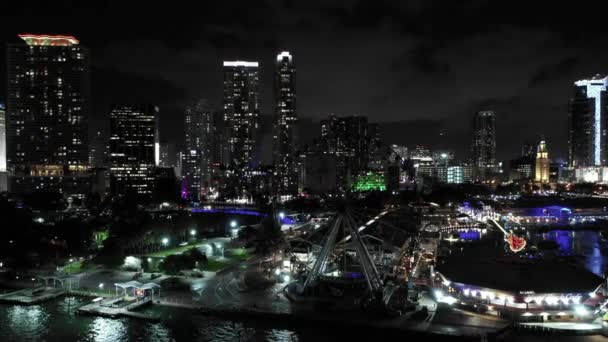 Vista Aérea Skyviews Miami Ferris Wheel Downtown — Vídeos de Stock