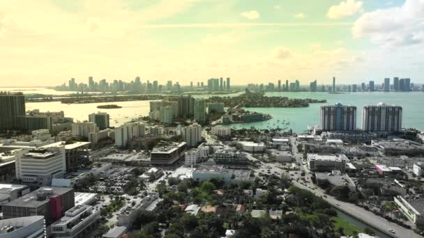 Aériennes Tout Miami Voyage Scène Ponts Bâtiments Baie Centre Ville — Video