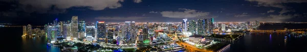 Incredibile Panorama Aereo Del Centro Miami Usa Notte Con Luci — Foto Stock