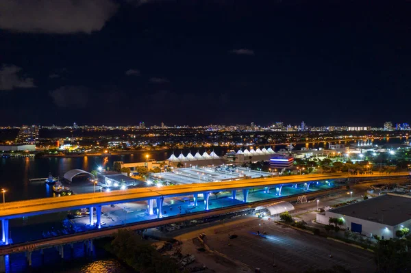 Night Photo Port Miami Usa Aerial — Stock Photo, Image