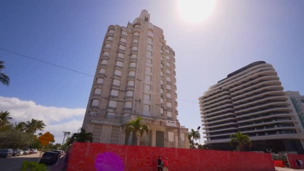 Arquitectura Histórica Deco Miami Beach Cielo Azul — Vídeos de Stock