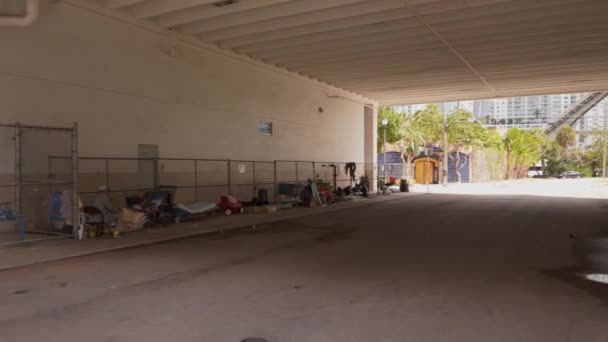 Miami Hajléktalan Probléma Emberek Élnek Híd Alatt — Stock videók