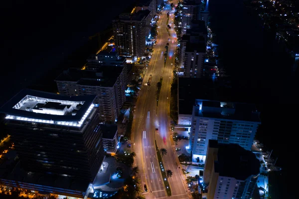 Flygfoto Miami Beach Collins Avenue Natten Lång Exponering — Stockfoto