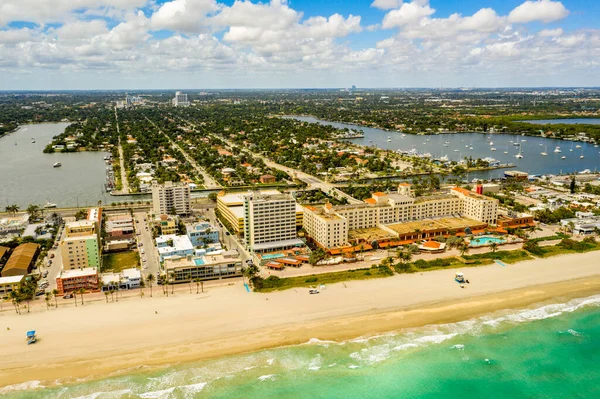 Flygfoto Drönare Hollywood Beach Stängd För Långsam Spridning Coronavirus Mars — Stockfoto