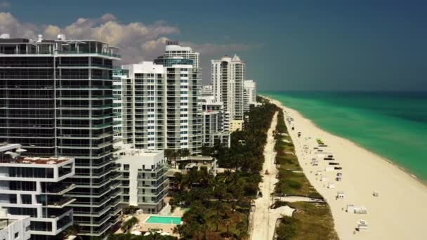 Aerea Laterale Rivelare Miami Beach Senza Persone — Video Stock