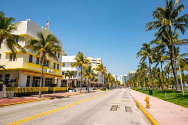 Miami Plajı 'nın boş sokakları Ocean Drive Coronavirus Covid 19